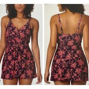 Lands' End UPF 50 Purple floral Wrap Swim Dress Convertible Straps Lined NWOT